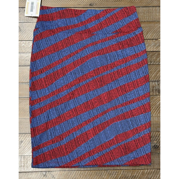 LuLaRoe Cassie Blue/Red Striped Pencil Pull On Straight Skirt - Size L - Picture 3 of 6